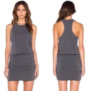 Sundry Gardien Ruched Racerback Tank Dress. Charcoal Grey. Size 3 (Large).